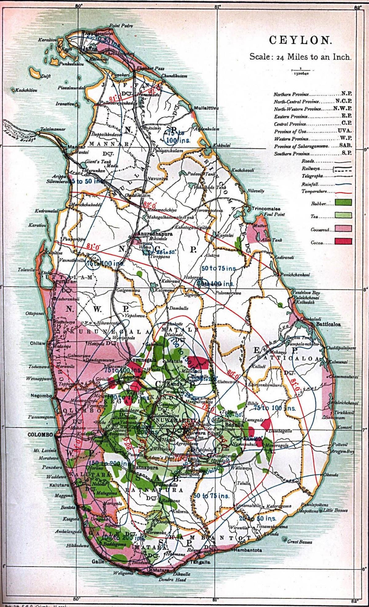 kort af Ceylon Sri Lanka