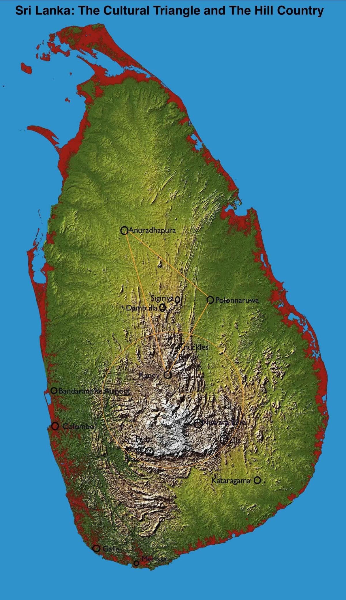 kort af hill landi Sri Lanka