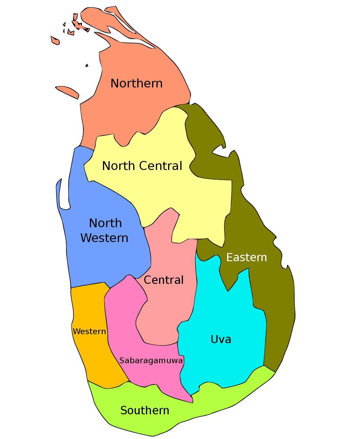Sri Lanka kort héruðum hverfum