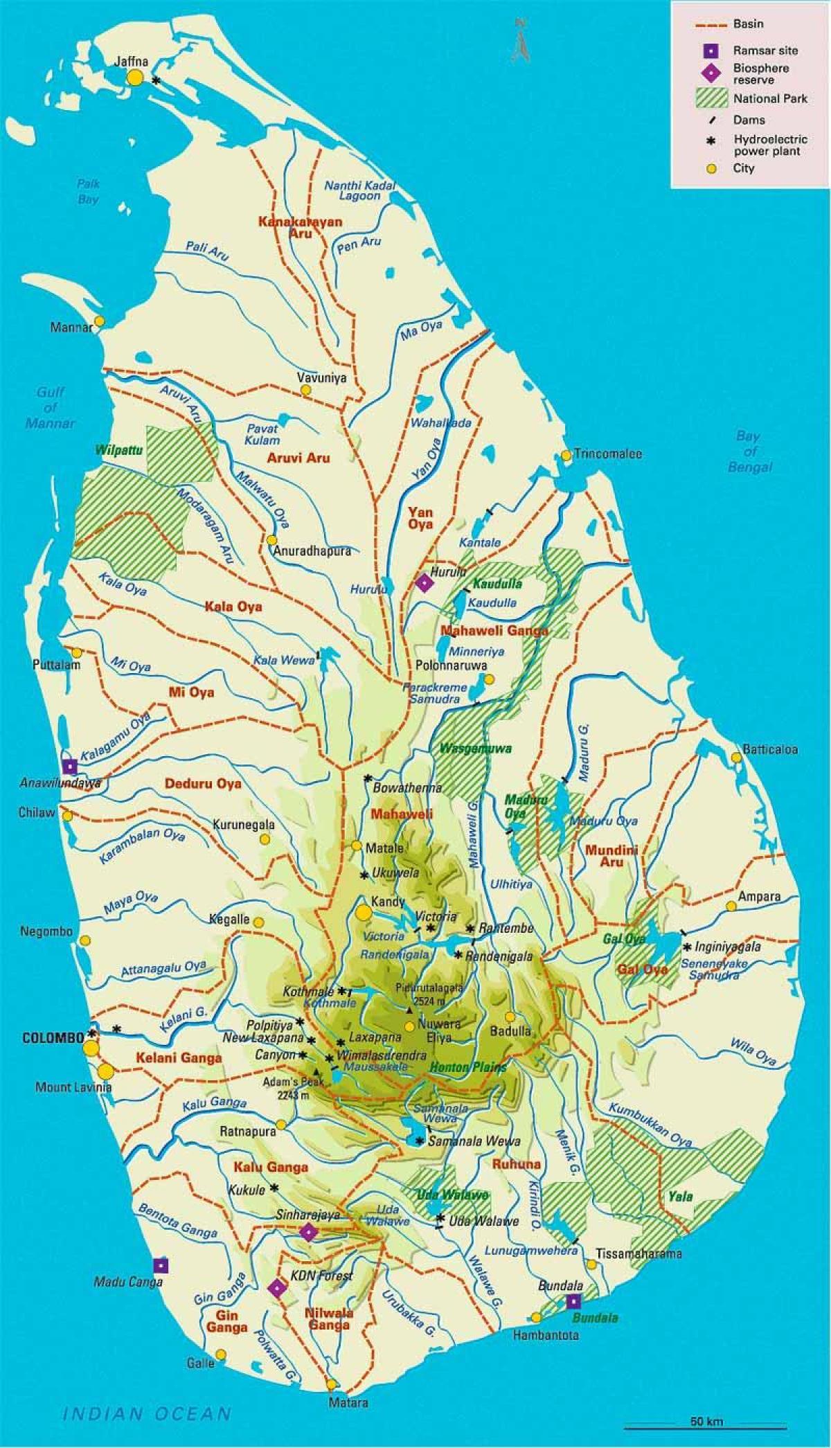 kort af Sri Lanka landafræði
