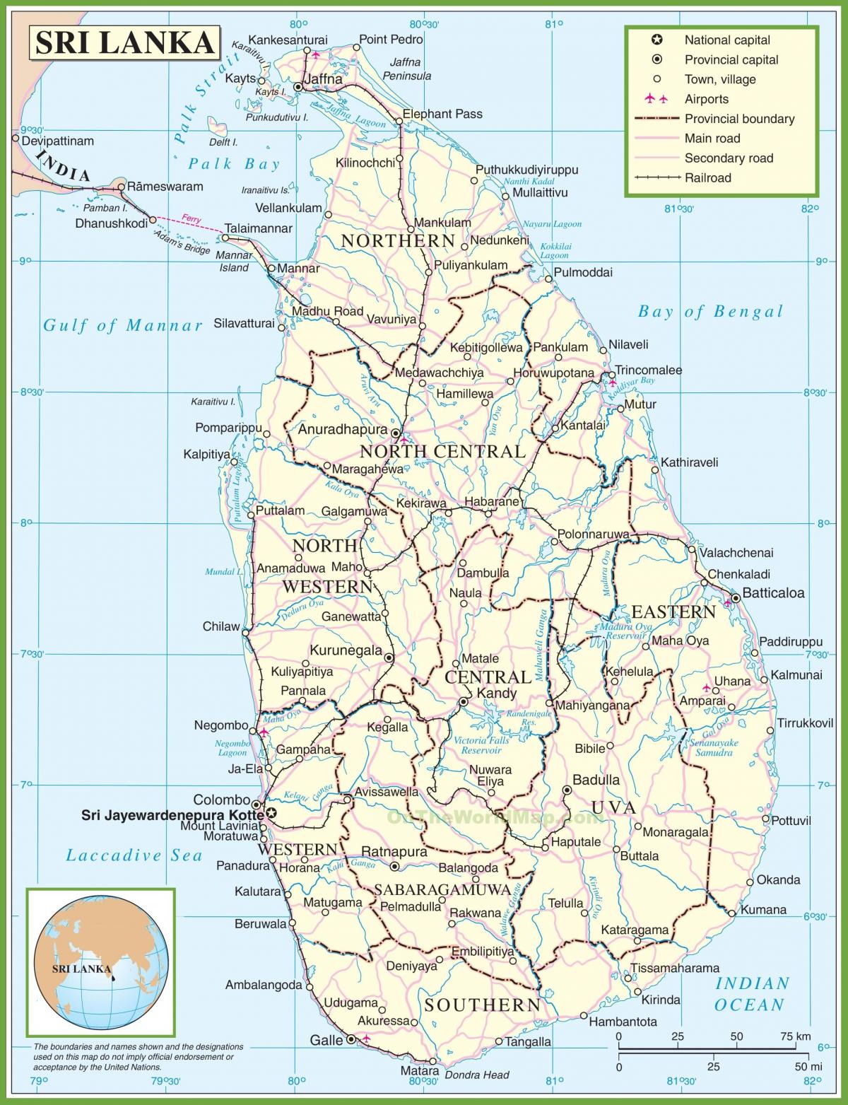 kort af Sri Lanka pólitískum