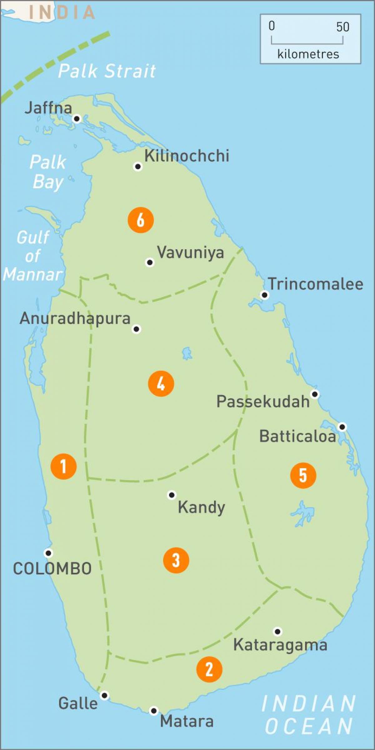 kort af Sri Lanka svæðum