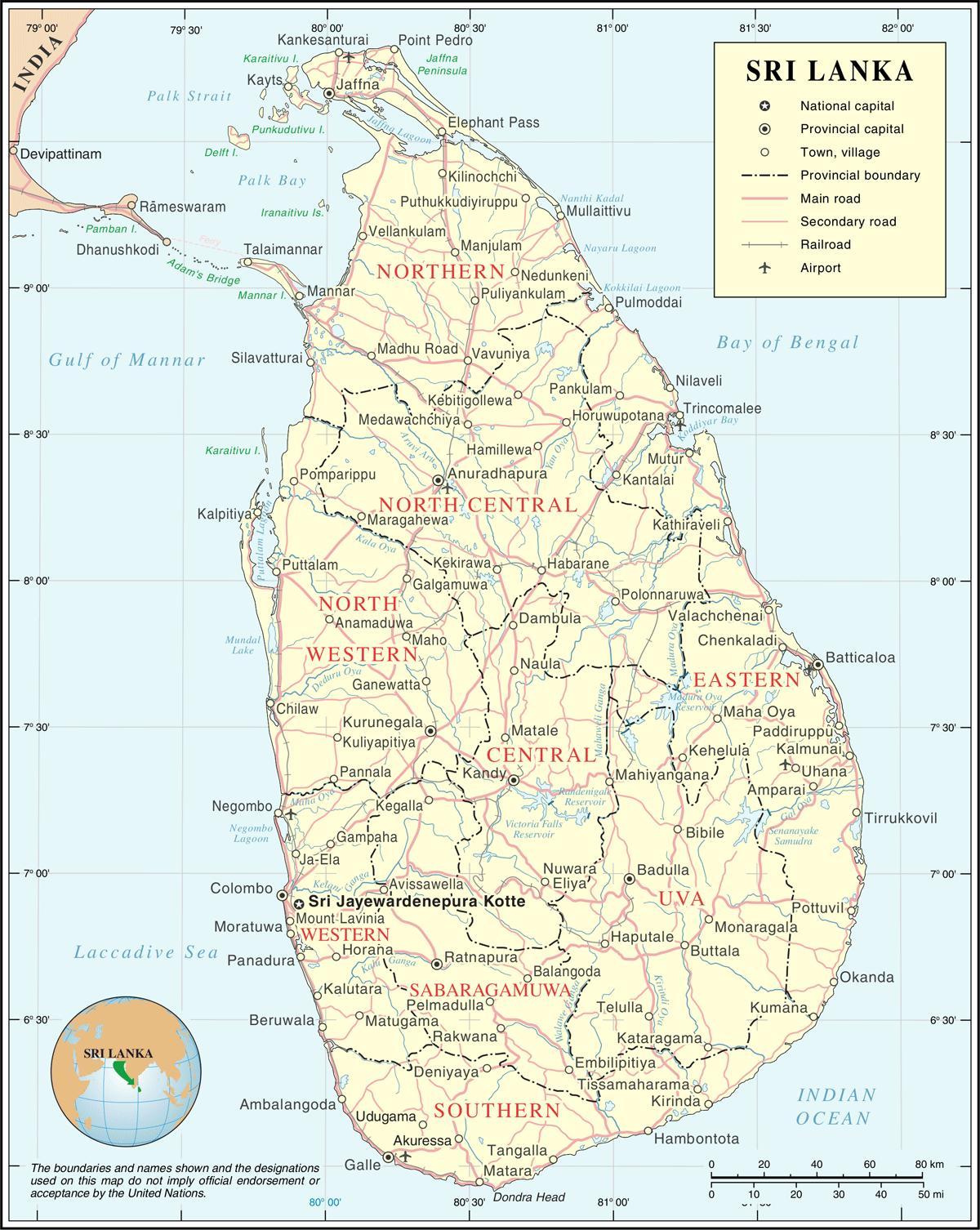 Sri Lanka vegakort fjarlægð reiknivél