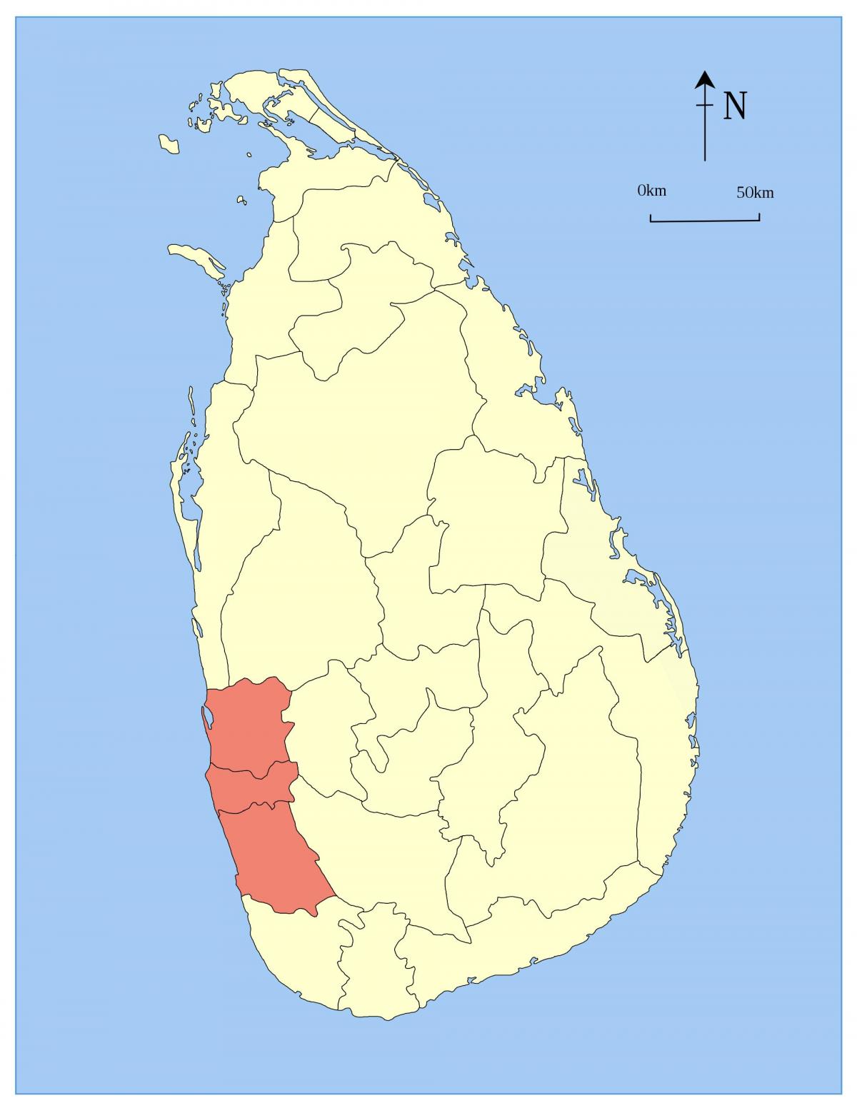 kort af Sri Lanka vestur-héraði
