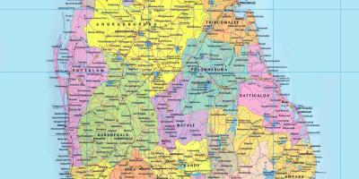 Nákvæmar kort af Sri Lanka með vegi