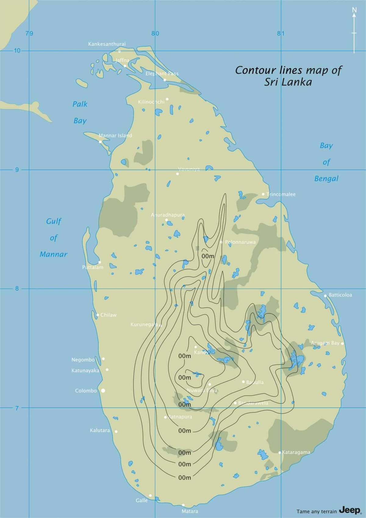 kort af útlínur kort af Sri Lanka