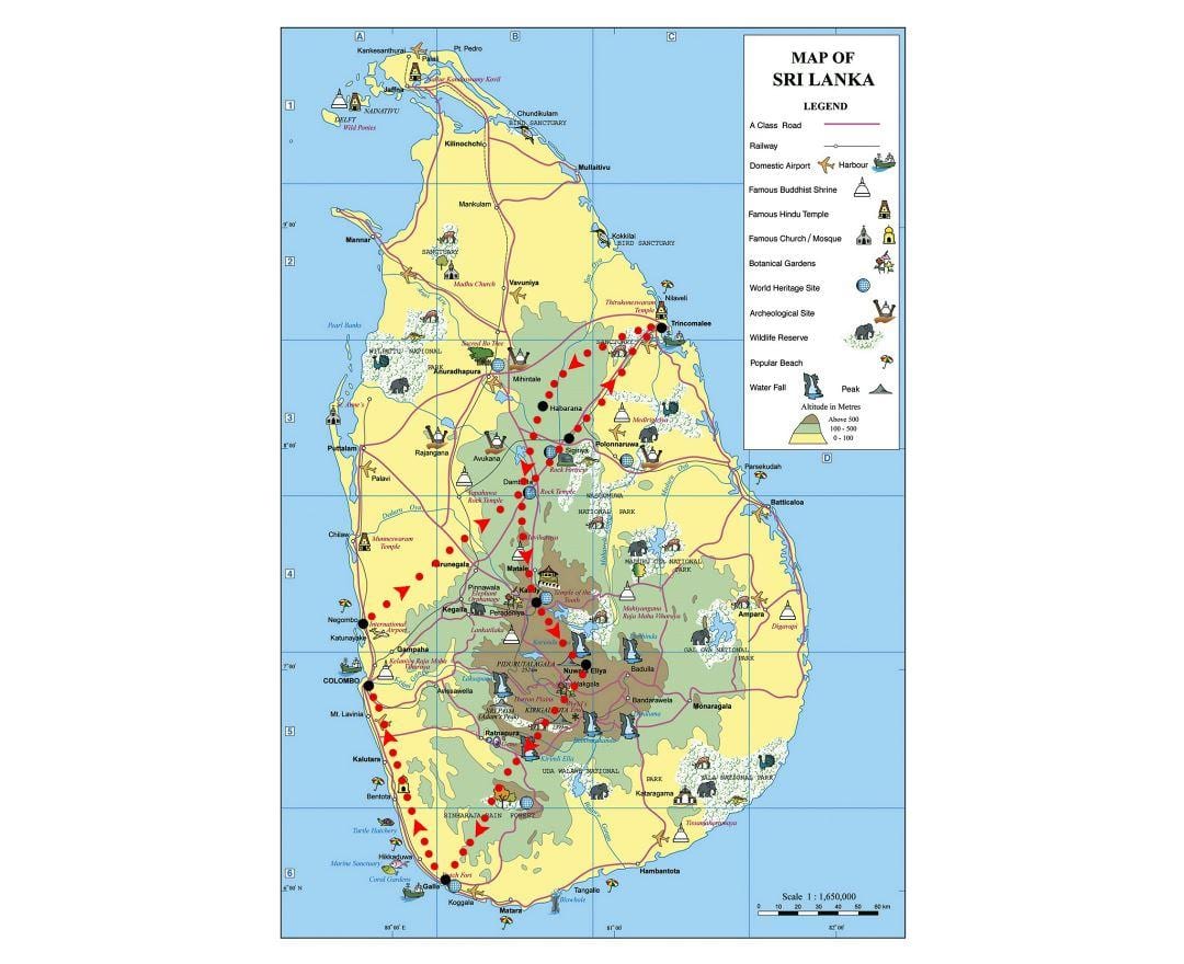 kort af táknum í Sri Lanka