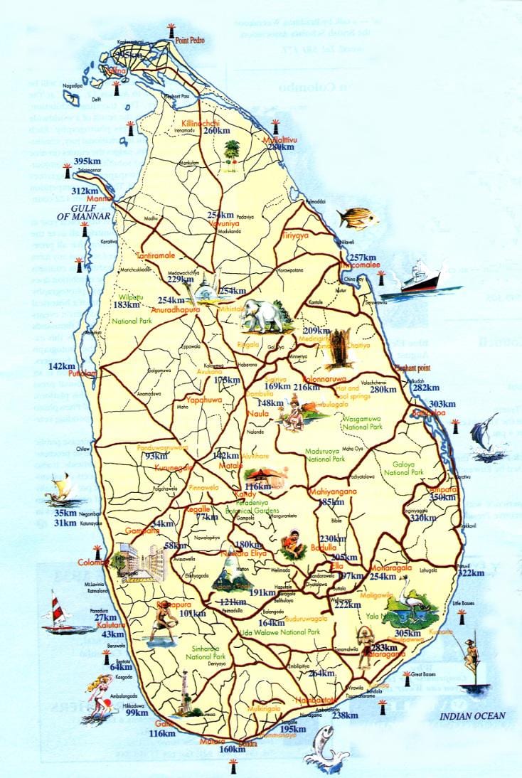 Sri Lanka staðir kort