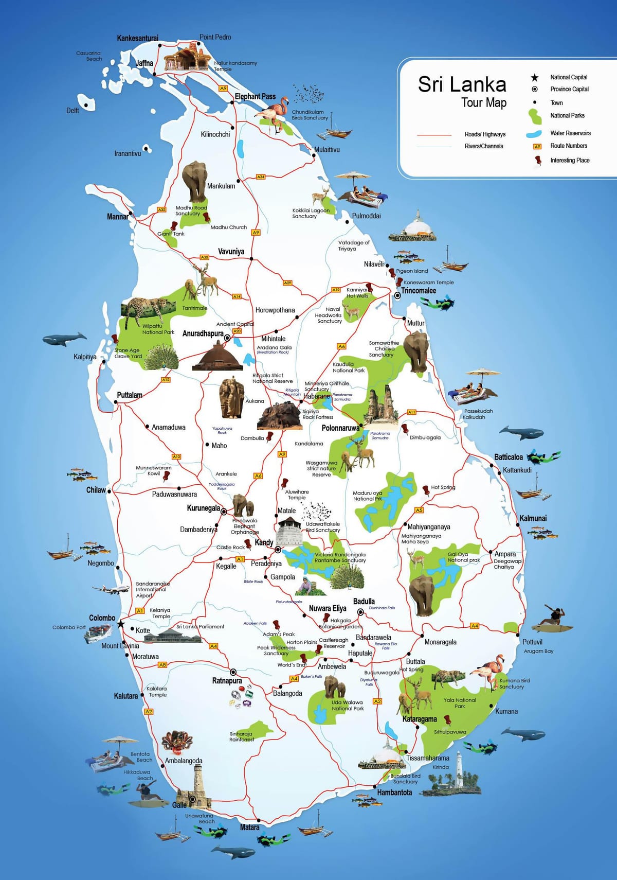 ferðamaður stöðum í Sri Lanka kort