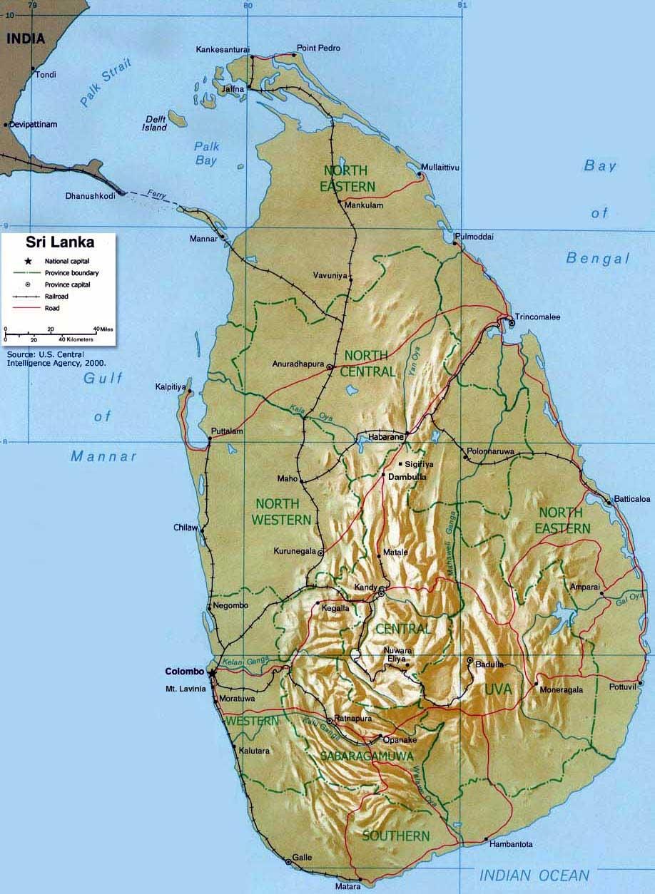 fjöll í Sri Lanka kort