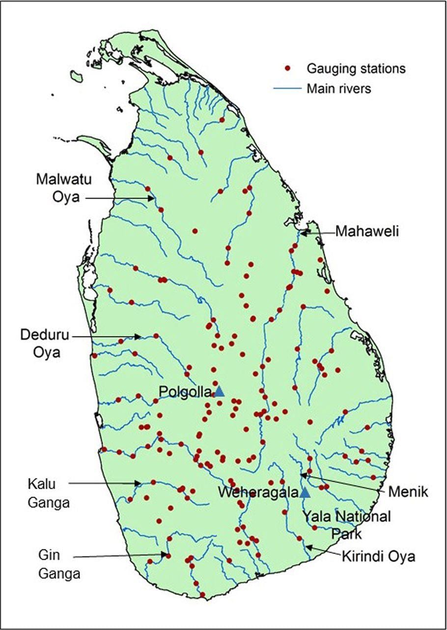 kort af Sri Lanka ganga