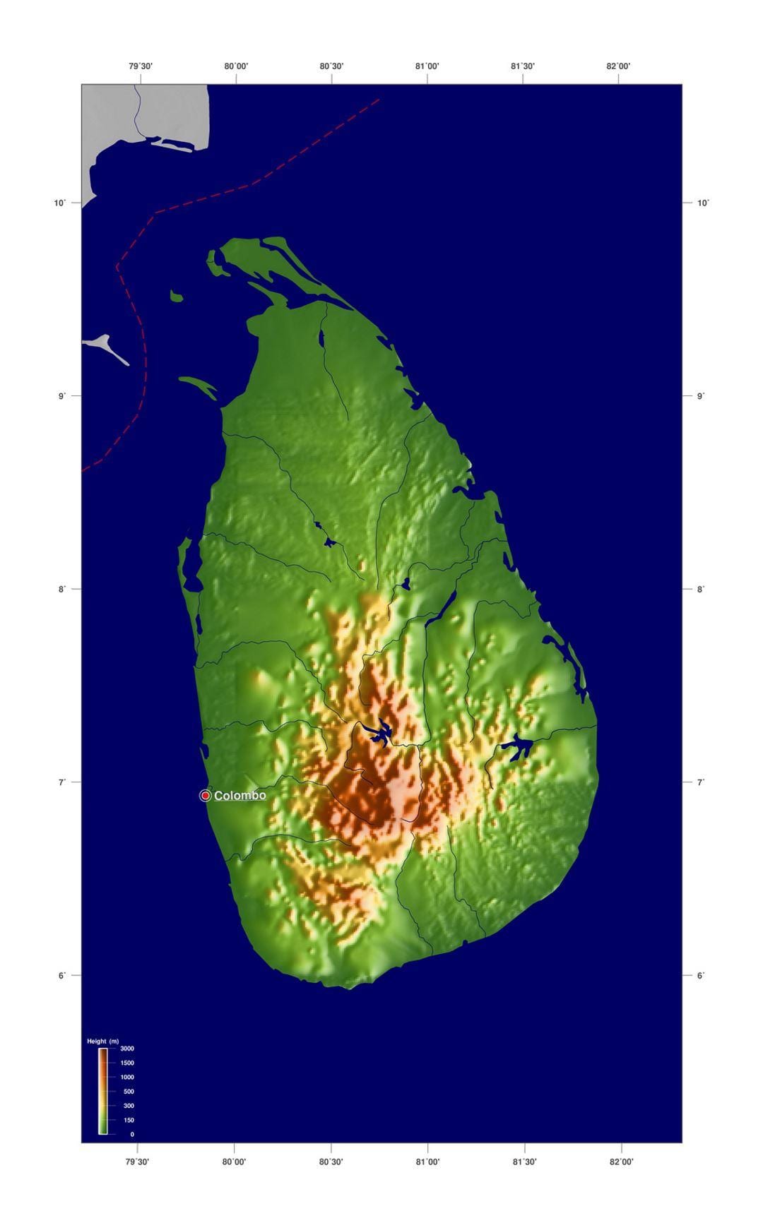 kort af Sri Lanka hækkun