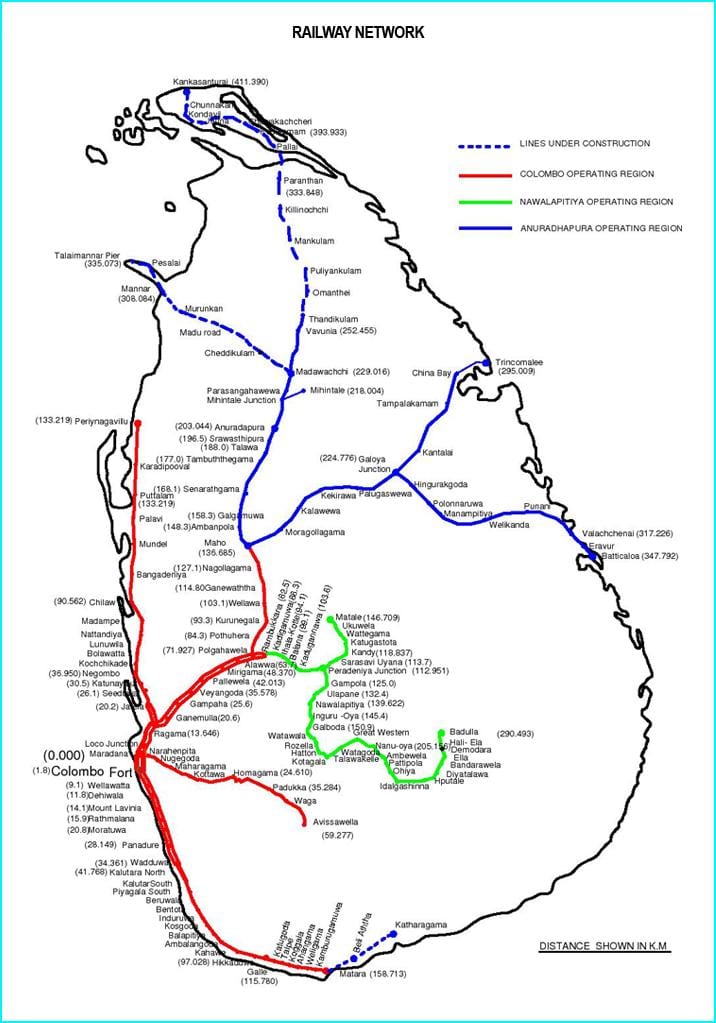 járnbraut leið kort Sri Lanka