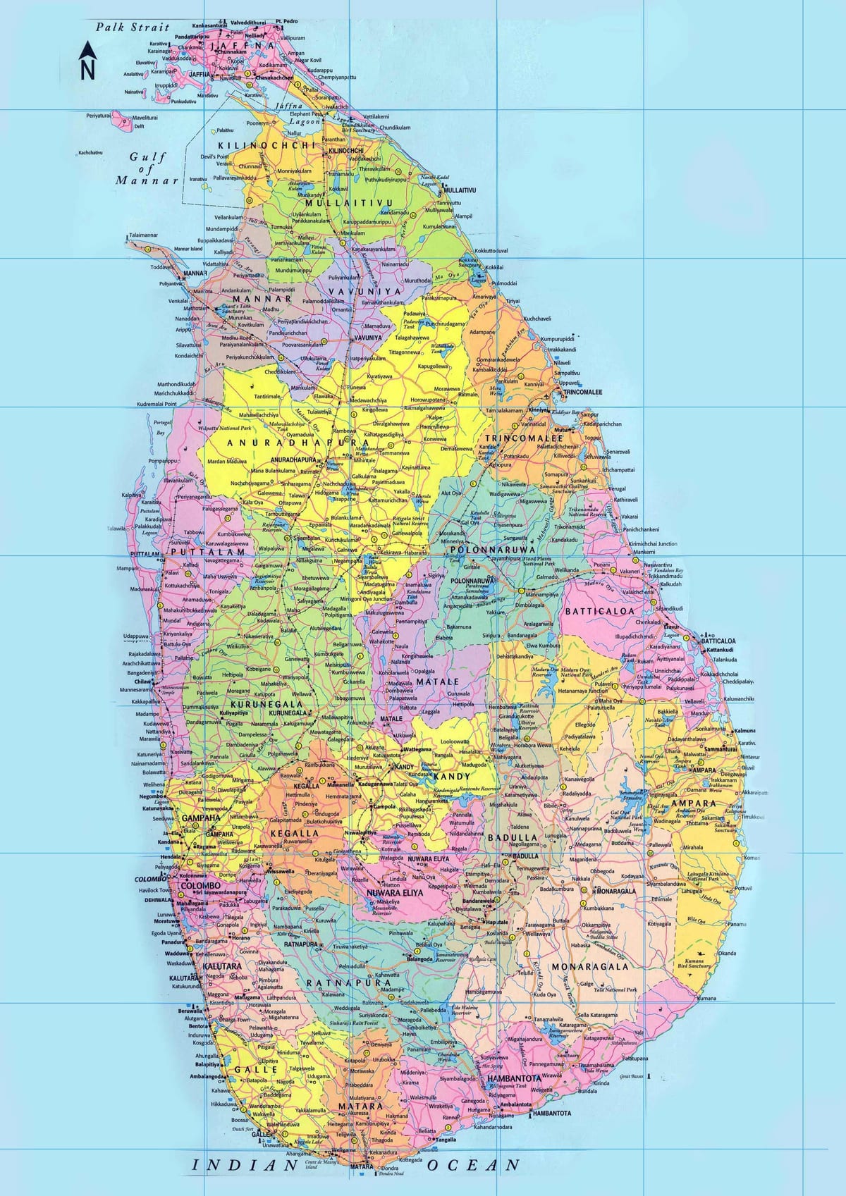 nákvæmar kort af Sri Lanka með vegi