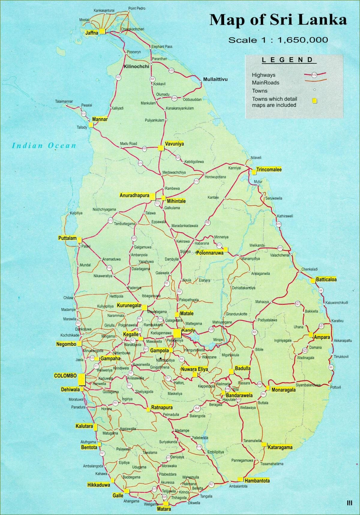 kort af Sri Lanka kort með fjarlægð