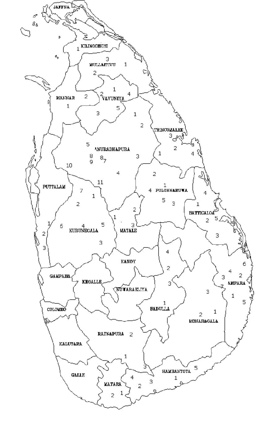 kort af Sri Lanka kort svart og hvítt