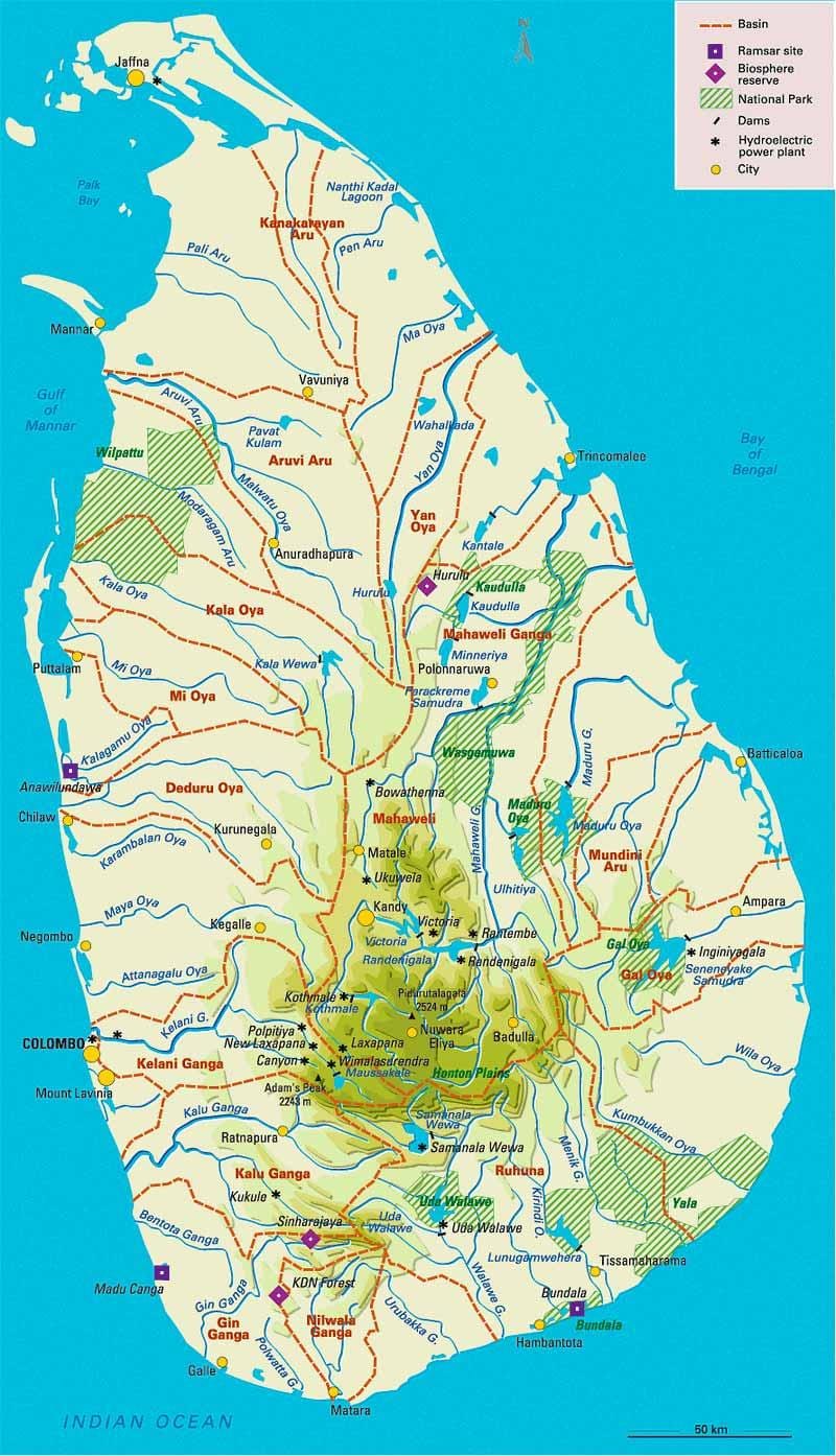 kort af Sri Lanka landafræði