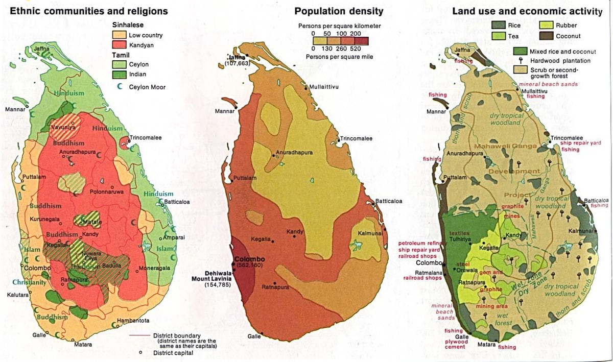 kort af Sri Lanka landbúnaði