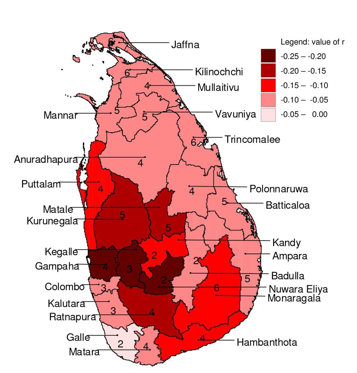kort af Sri Lanka malaríu