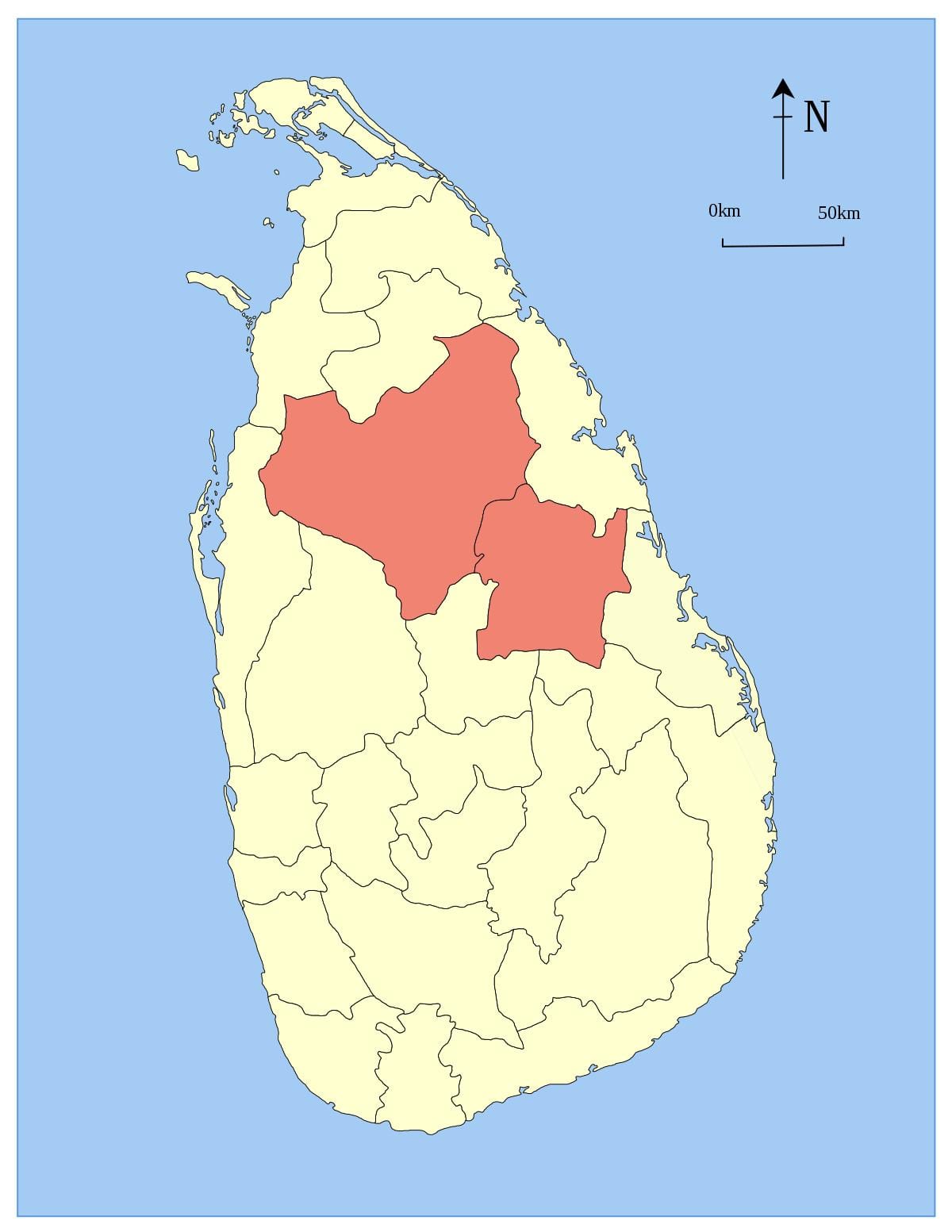 mið-héraði Sri Lanka kort