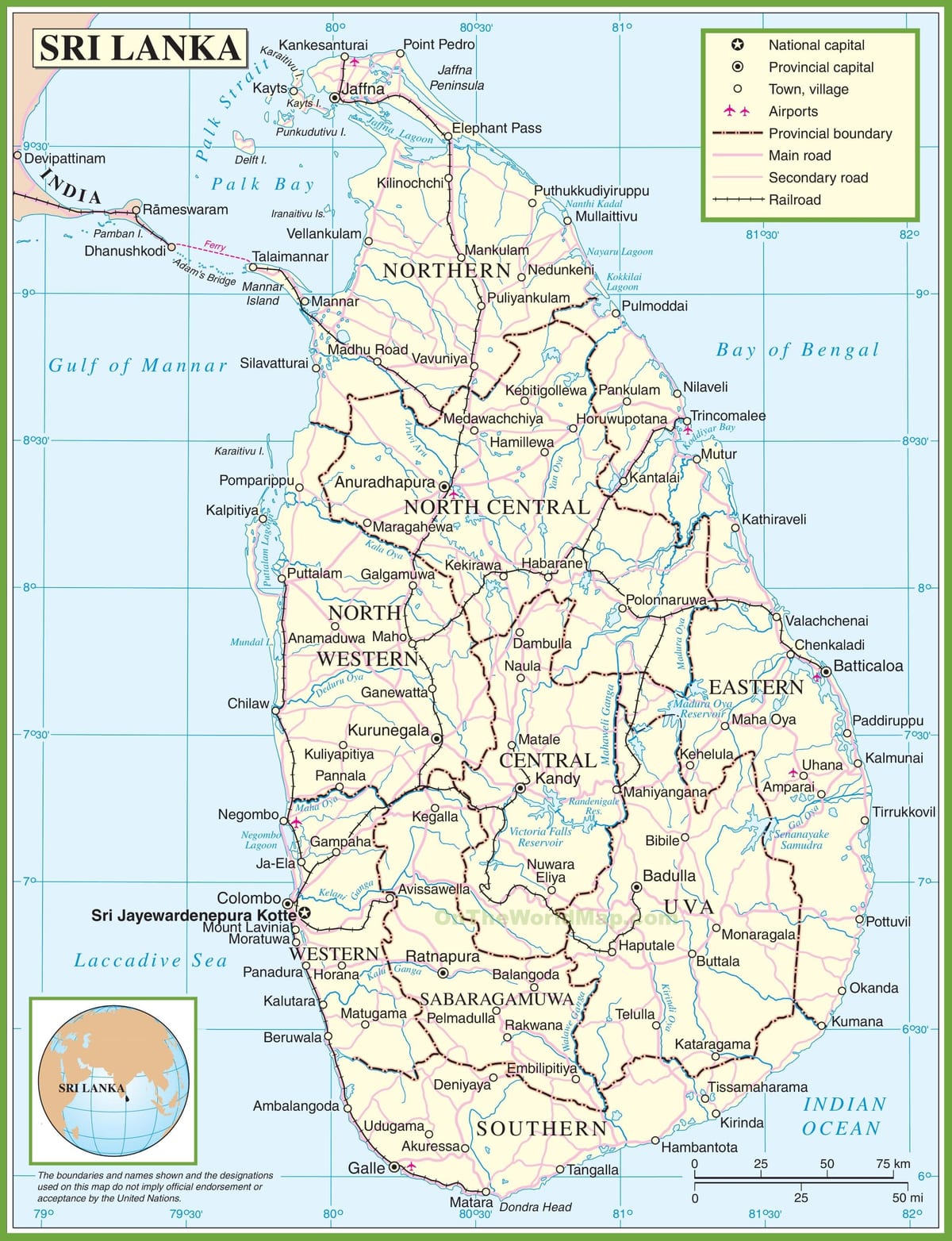 kort af Sri Lanka pólitískum