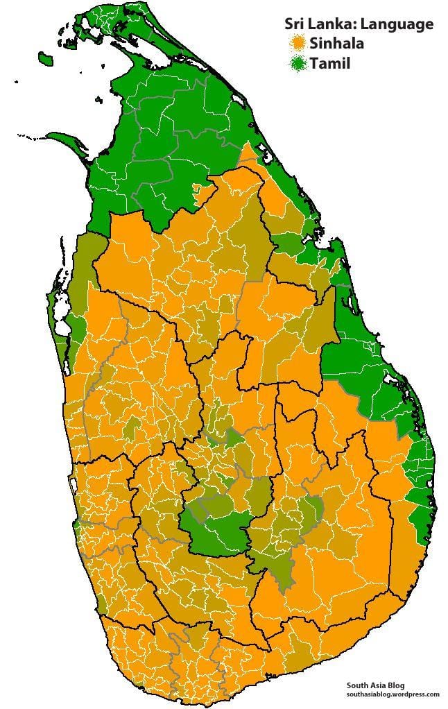 kort af Sri Lanka tungumál