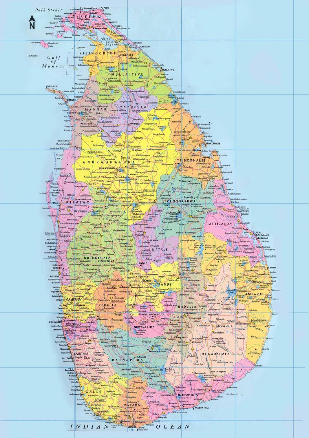 Sri Lanka vegakort km fjarlægð