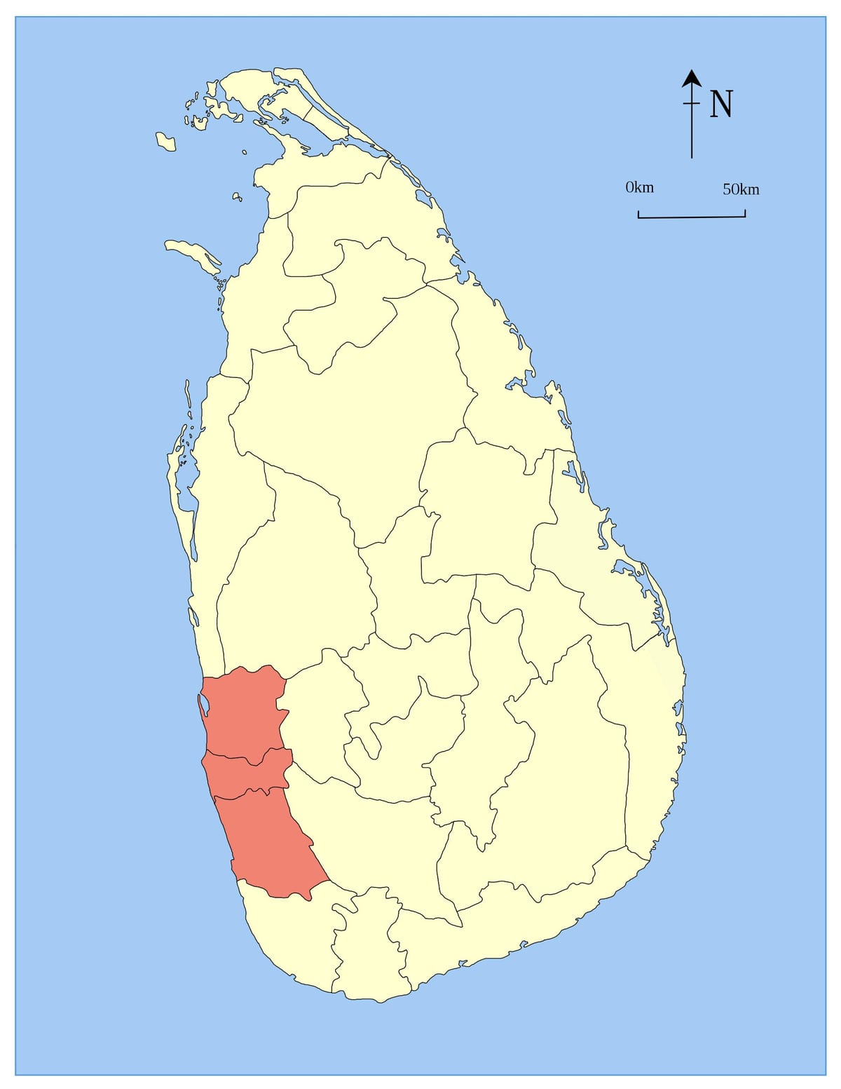 kort af Sri Lanka vestur-héraði