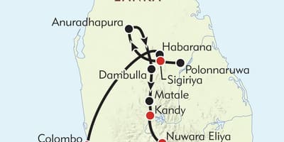 Kort af Sri Lanka ferðaáætlun