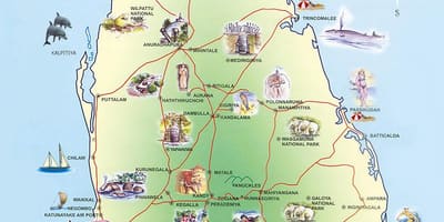 Ferðamaður staðir Sri Lanka kort