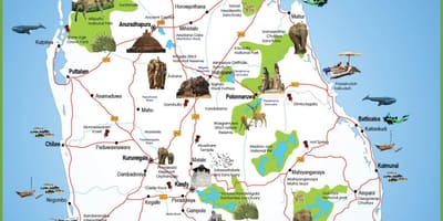 Ferðamaður stöðum í Sri Lanka kort