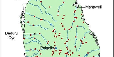 Kort af Sri Lanka ganga