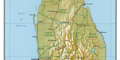 Kort af Sri Lanka líkamlega